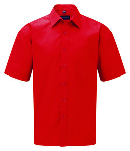 Russell Collection J935M - Chemise en popeline manches courtes polyester/coton facile d'entretien Classic Red