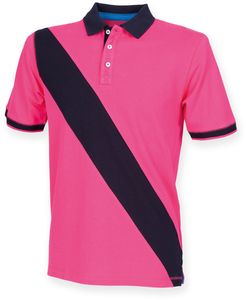 Front row FR212 - Polo Rugby À Rayures Diagonales Bright Pink/ Navy
