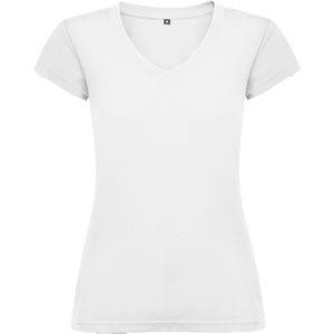 Roly CA6646 - VICTORIA T-shirt en manches courtes pour femme avec col V et achevé en côte 1x1 Blanc
