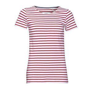 SOL'S 01399 - MILES WOMEN Tee Shirt Femme Col Rond Rayé Blanc-Rouge