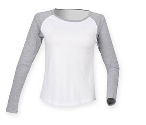SF Women SK271 - Tee-shirt baseball manches longues femme White / Heather Grey