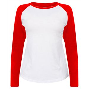 SF Women SK271 - Tee-shirt baseball manches longues femme Blanc-Rouge
