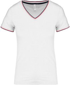 Kariban K394 - T-shirt maille piquée col V femme White / Navy / Red