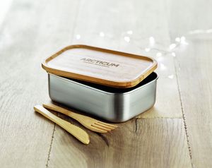 GiftRetail MO9967 - SAVANNA Lunch box en acier inox. 600ml Wood