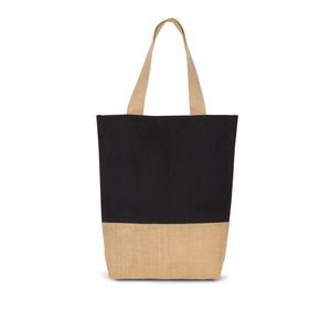 Kimood KI0298 - Sac shopping en coton et fils de jute contrecollée Black/ Natural